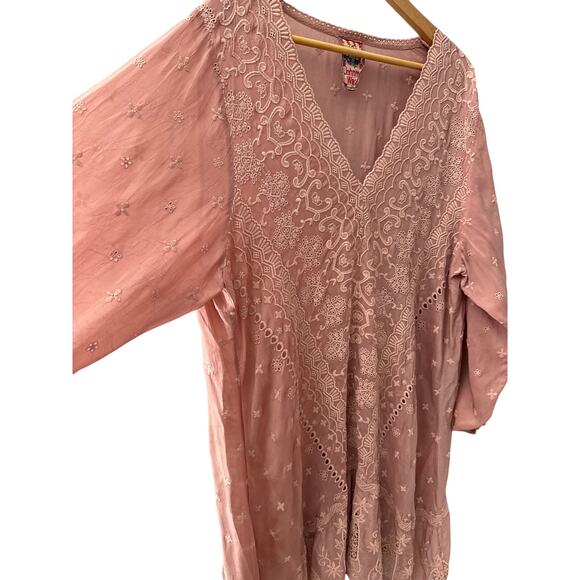 Johnny Was Plus V-Neck Embroidered‎ Tab Sleeve Midi Dress Dusty Rose Size 2X - Picture 5 of 12
